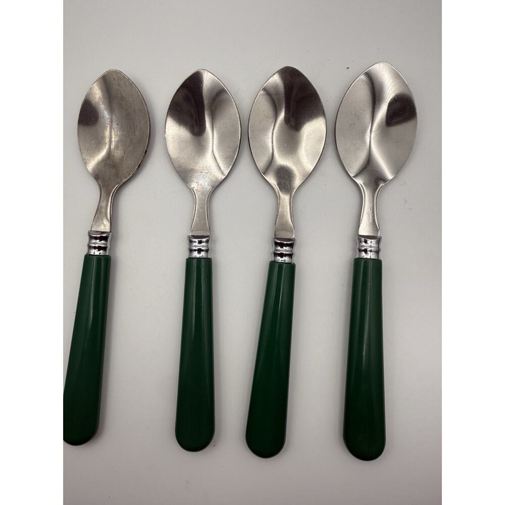 Gibson Green Handle Teaspoons Set of 4 Stainless Flatware Replacement